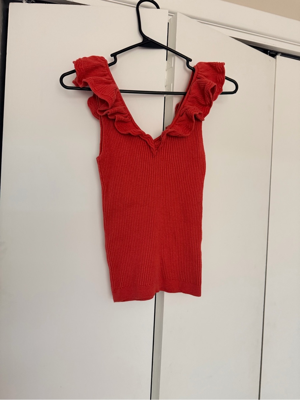 Coral Ruffle V-Neck Knit Tank Top